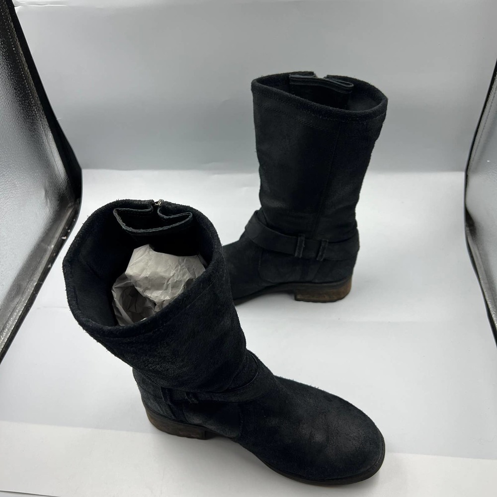 UGG Silva Black Snake Gusset Full Zip Suede Leather Heeled Lined Women's Size 8 - Picture 3 of 7